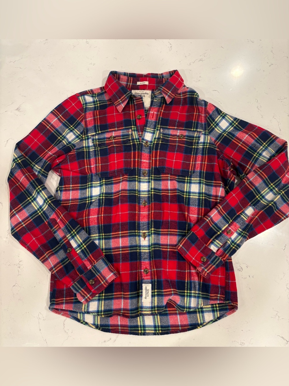 Mens Red Plaid Button-Up Shirt - Abercrombie & Fitch- size XL 100% cotton